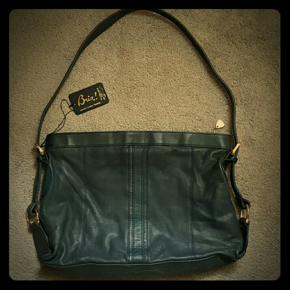 New Vintage Brio Navy Real Leather Shoulder Bag